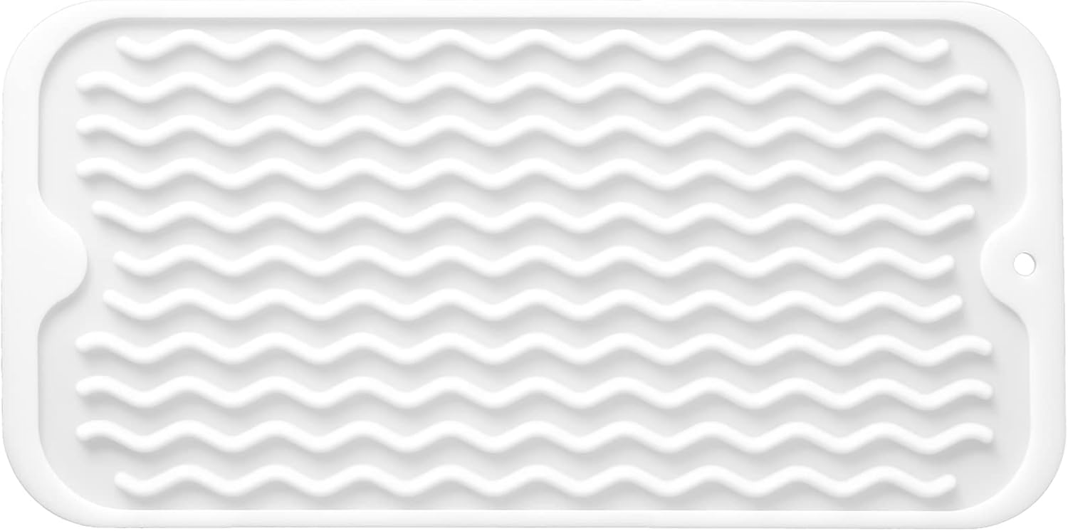 Silicone Dish Drying Mat for Multiple Usage,Easy clean,Eco-friendly,Heat-resistant Silicone Mat for Kitchen Counter or Sink,Refrigerator or Drawer Liner White S 12 inches x 6 inches
