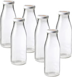 Le Parfait Bottles French Glass Milk Bottle with 48mm Printed Logo Airtight Metal Twist Cap | Used for Smoothie, Water Bottle, Preserved Tomato Sauce & other Soups | 16oz (Pack of 6) 500ml