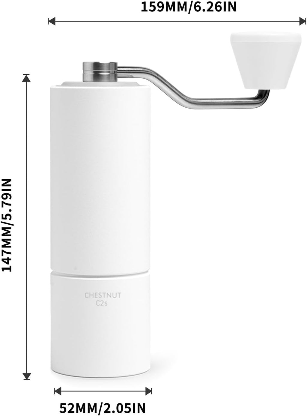 TIMEMORE Chestnut C2S Manual Coffee Grinder Capacity 25g with CNC Stainless Steel Conical Burr, Internal Adjustable Setting, Double Bearing Positioning, Hand Grinder (White)
