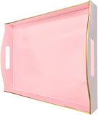 Pink Serving Tray with Handles, Plastic Decorative Tray for Coffee Table, Ottoman - Ideal for Living Room & Bathroom. 15” x 11” x 2.5”