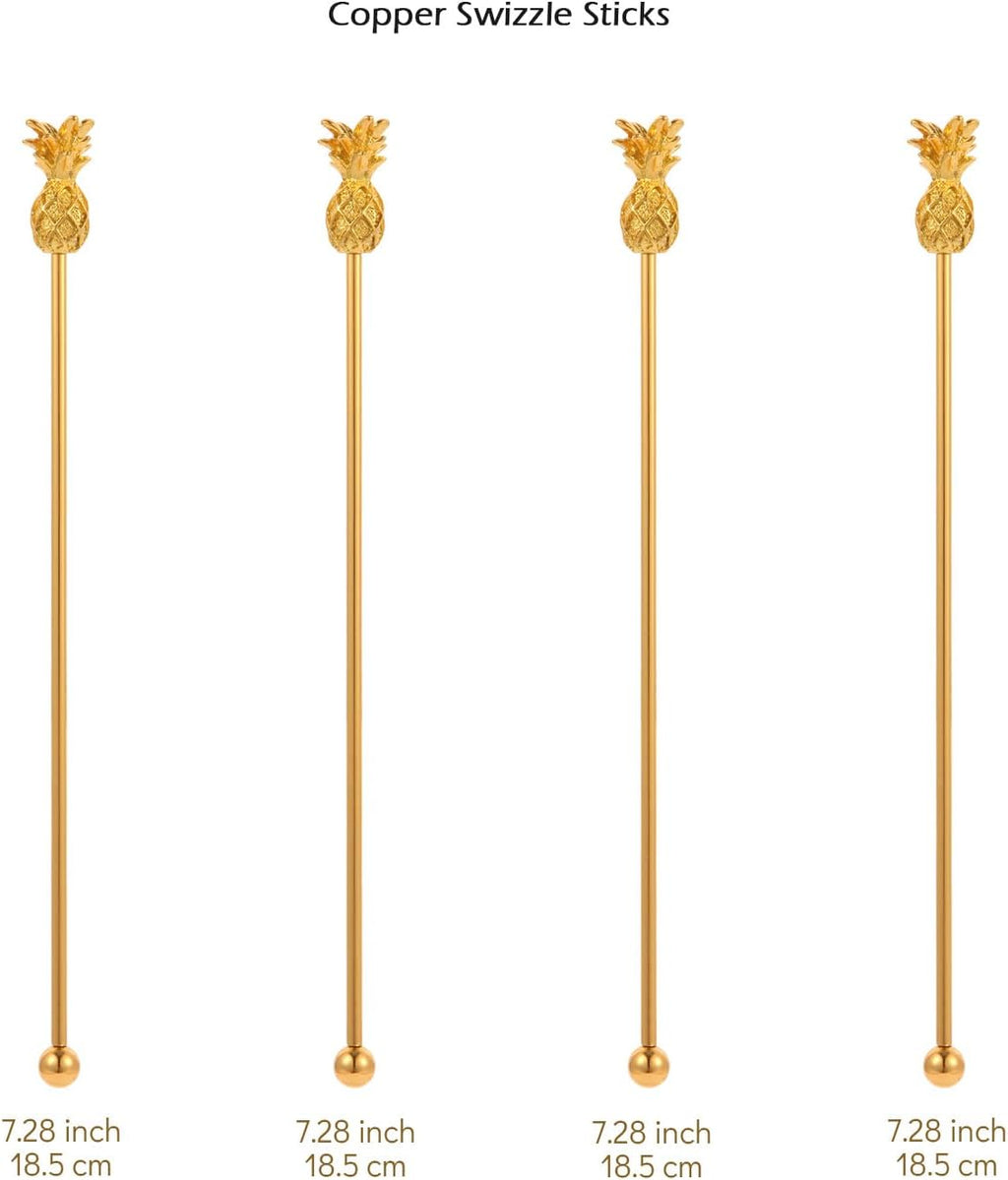 Pineapple Drink Stirrer Sticks Stainless Steel Coffee Beverage Stirrers，Set of 4 Cocktail Swizzle Stick,7.28", Gold