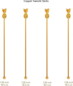 Pineapple Drink Stirrer Sticks Stainless Steel Coffee Beverage Stirrers，Set of 4 Cocktail Swizzle Stick,7.28", Gold