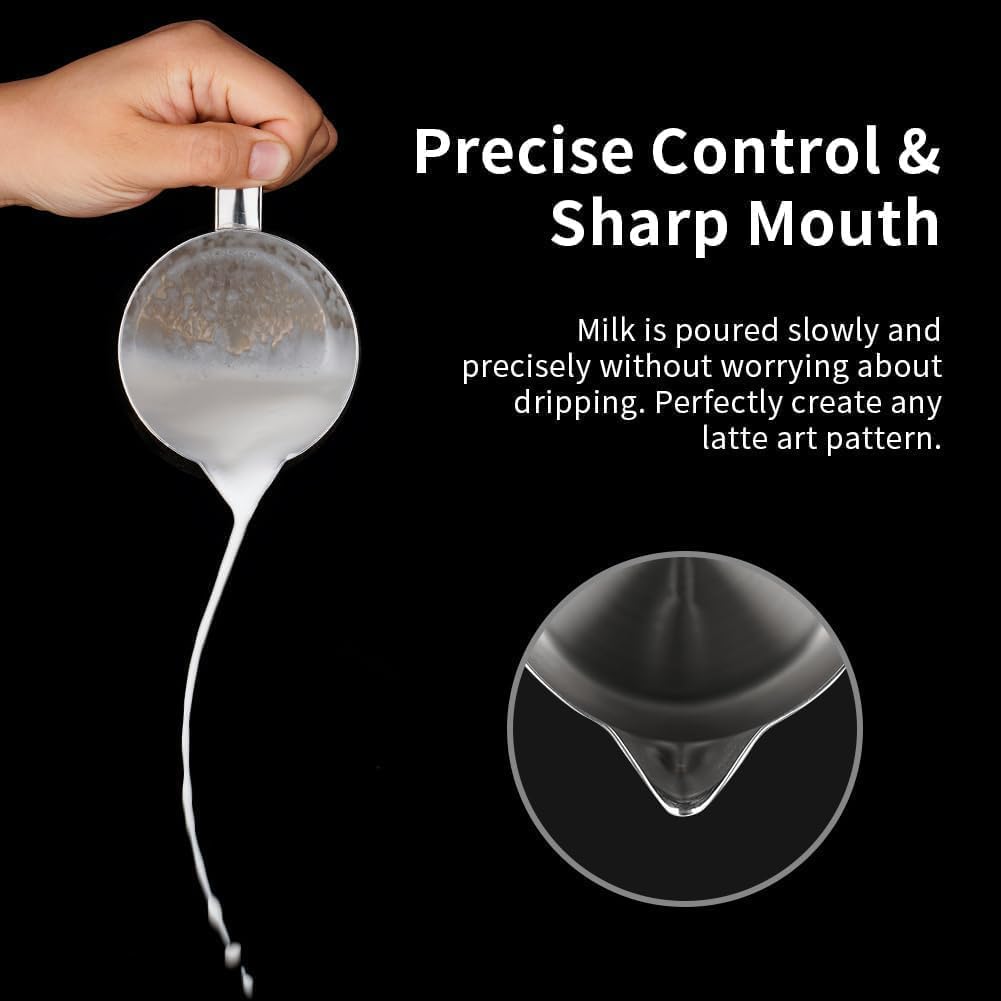 watchget Milk Frothing Pitcher 250ml/8oz Stainless Steel Espresso Steaming Pitcher Milk Coffee Cappuccino Latte Art Barista Steam Jug Espresso Frother Cup, Silver