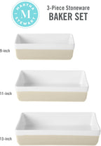 MARTHA STEWART 3 Piece Oven to Table Stoneware Bakeware, Baking Dish & Casserole Set- Grey