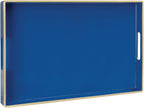 MAONAME Navy Blue Serving Tray with Handles, Modern Decorative Tray for Coffee Table, Plastic Rectangular Tray for Ottoman, Bathroom, Decor, 15.8” x 10.2” x1.4