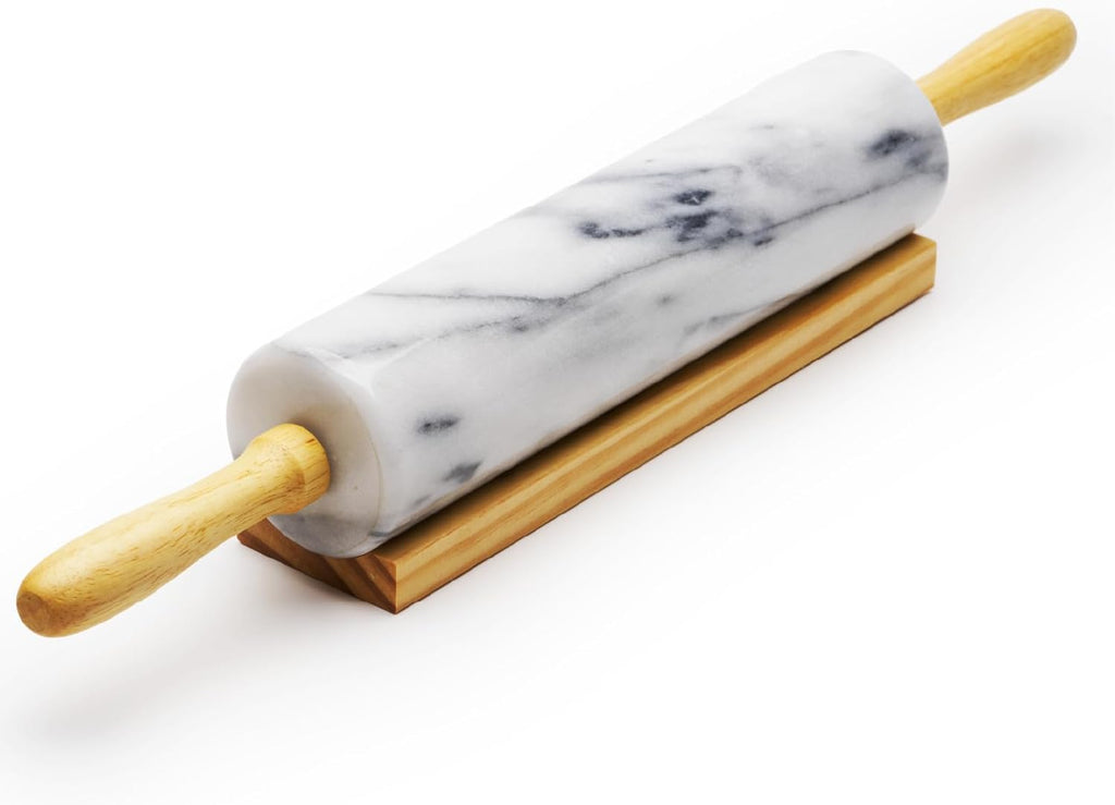 Marble Rolling Pin 18 Inch with Stand Heavy Duty, Weighted Baking Roller Pin for Making Pizza and Dough, Flour Tortillas, Pastry, Non-Stick Rolling Pin Stable and Anti-Slip, Dishwasher Safe