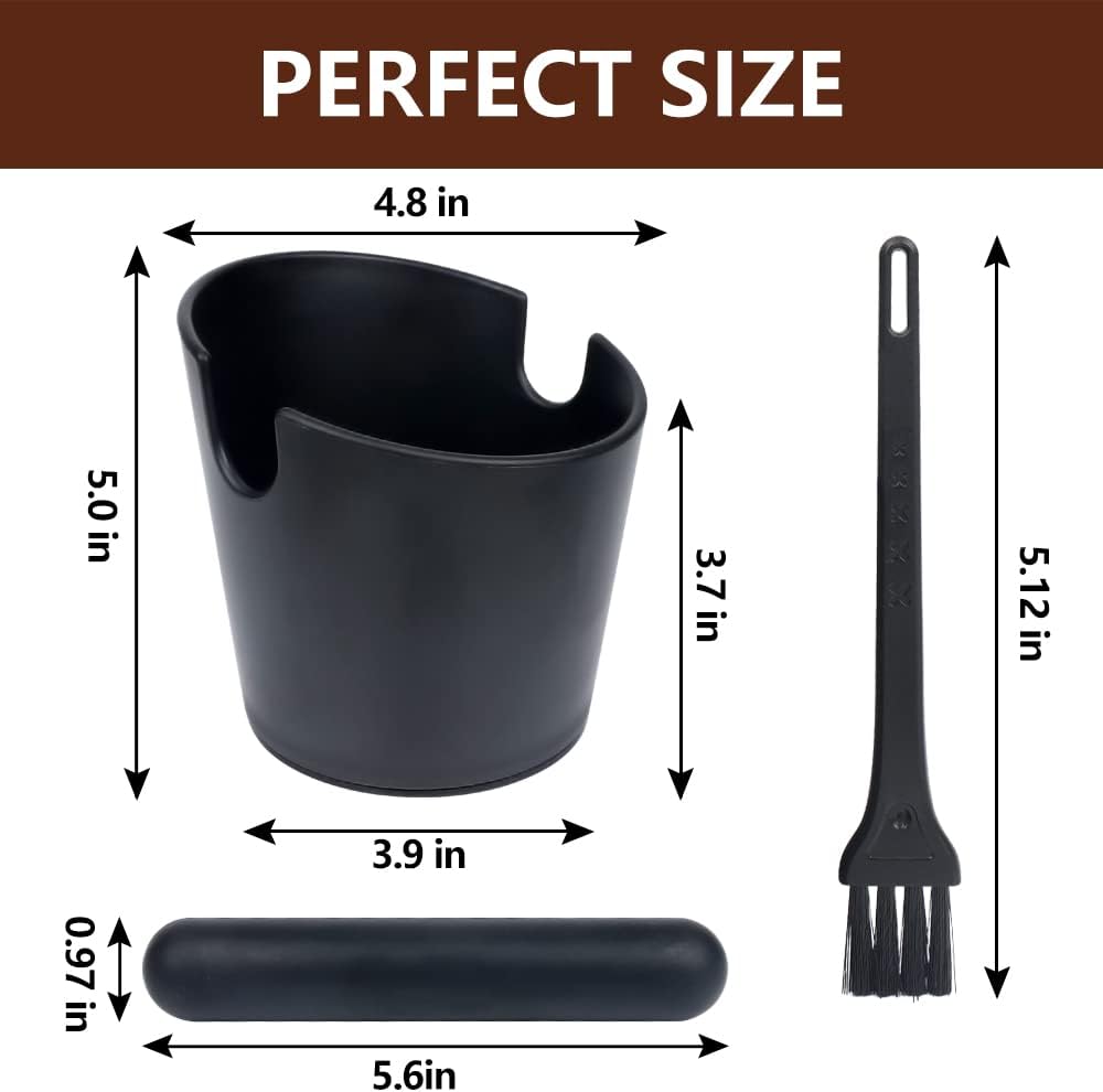 Espresso Knock Box 4.8 Inch Coffee Dump Bin For Coffee Grounds,Coffee Waste Bin with Removable Knock Bar and Non-Slip Base,Shock-Absorbent,Black