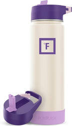 IRON °FLASK Camping & Hiking Hydration Flask with Straw Lid & Boot - Stainless Steel, Double Walled & Vacuum Insulated Water Bottle - Leak Proof & BPA Free (Cream & Berries, Straw - 22 oz)