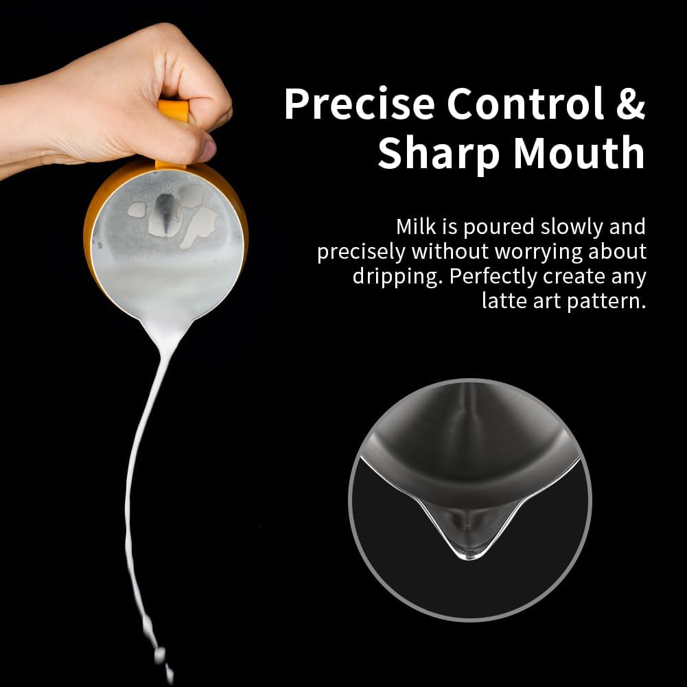 watchget Milk Frothing Pitcher 250ml/8oz Stainless Steel Espresso Steaming Jug with Matte Yellow Coating, Latte Art Coffee Frother Cup