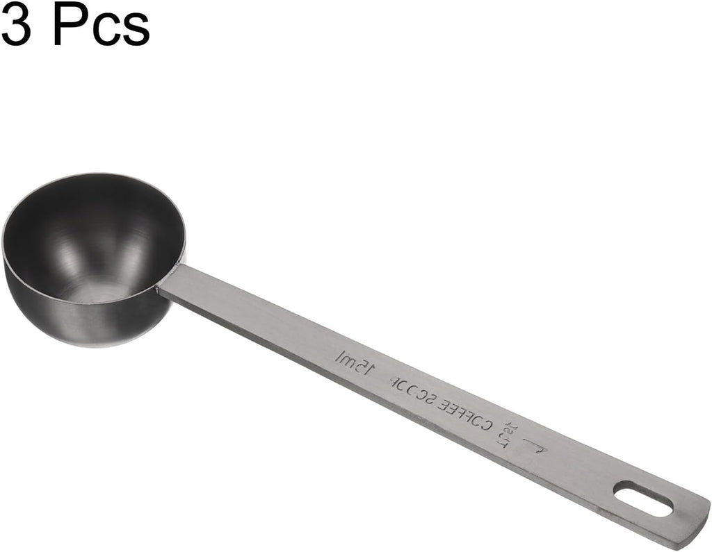 HARFINGTON 3pcs Coffee Scoop Spoon 1tbsp (3tsp, 15ml) 304 Stainless Steel Long Handle Teaspoon/Tablespoon Measuring Spoons Scoops for Tea Sugar Kitchen, Black