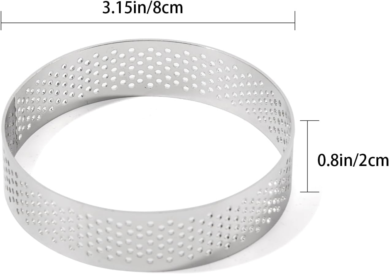 Guowall Stainless Steel Round Tart Ring Metal Perforated Cake Mold Pastry Molud for Circle Tartlet French Dessert Small Fruit Tarte Crust (6pcs)