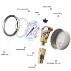 ELECALL 2-1/2" Glycerin Liquid Filled Air Pressure Gauge, 0-5000Psi, 1/4" NPT Lower Mount, Stainless Steel Case, Brass Internals, Water Pressure Gauge