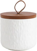 Black White Ceramic Coffee Canister Tea Canister with Seal Wood Lid, Airtight Coffee Storage Container for Coffee Bean, Ground Coffee, Sugar, Cookie Candy jar (White, 260ml)