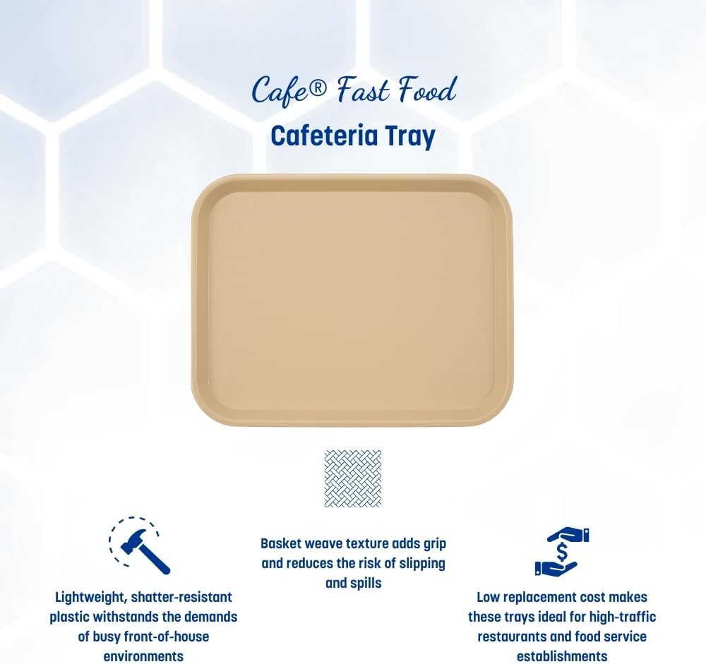 Carlisle FoodService Products Fast Food Cafeteria Tray 14" x 18", Durable Polypropylene with Slip-Resistant Surface, Stackable for Cafes and Schools, BPA-Free, Beige