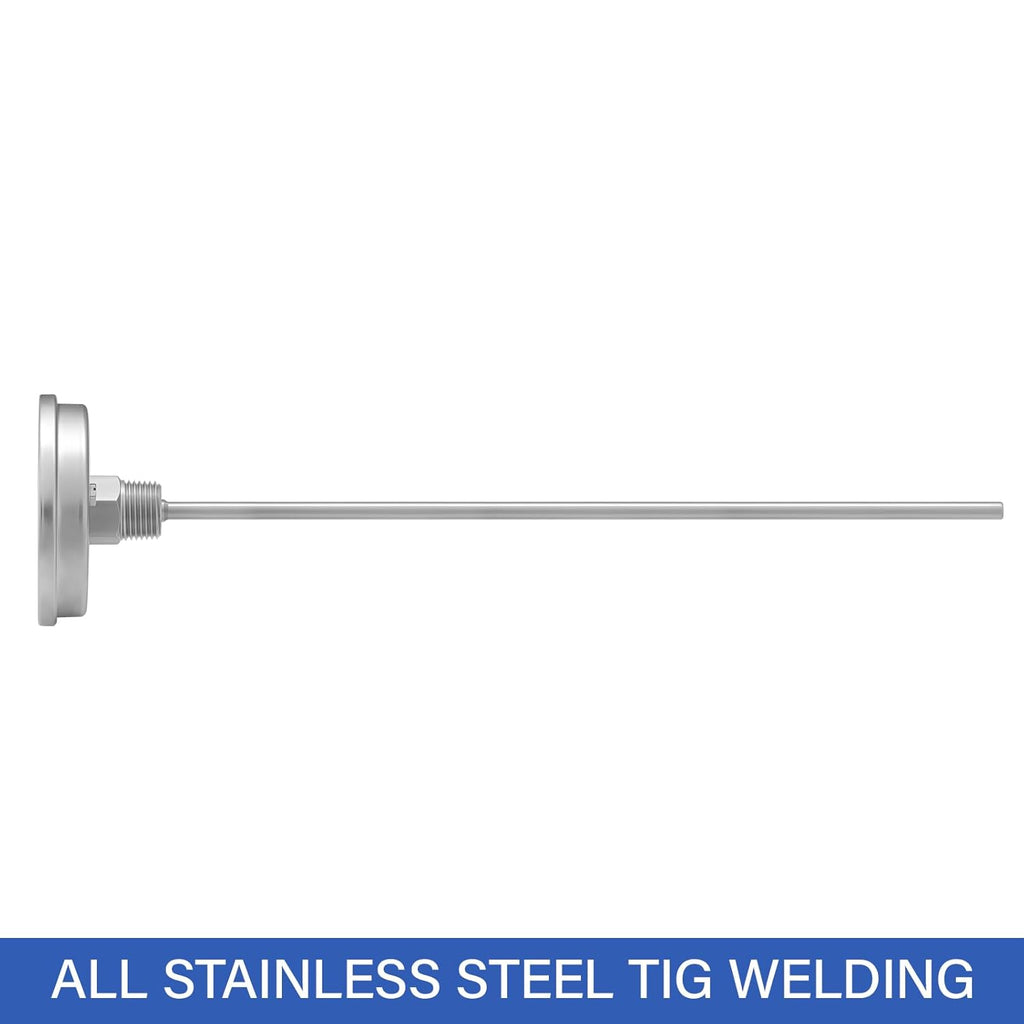 MEASUREMAN Hot Water Bi-Metal Thermometer, 3" Dial, 12" Lead-Free Brass Stem, 32-212°F/0-100°C Range, 2% Accuracy, 1/2" NPT Mount