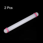 HARFINGTON 2pcs Fondant Rolling Pin with Rings PP 30cm x 2.5cm Non Stick for Baking White