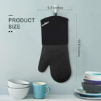 sungwoo Silicone Oven Mitts, Heat Resistant Oven Gloves with Quilted Liner Non-Slip Textured Grip Perfect for BBQ, Baking, Cooking and Grilling - 1 Pair 13.8 Inch Black