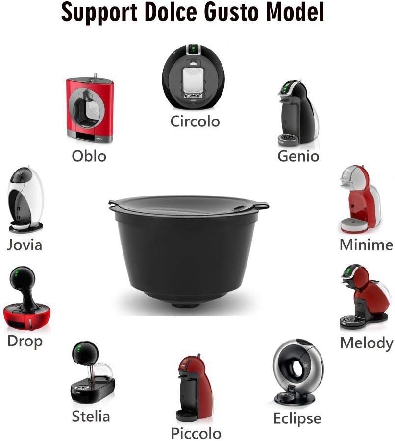 BRBHOM 6 Refillable D*lce Gu*to Coffee Capsule,Reusable D*lce Gu*to Coffee Filter with Coffee Spoon,Brush (6Pcs Black)