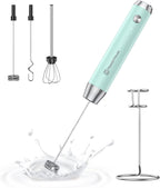 Maestri House Rechargeable Milk Frother with 3 Heads, LunaFro AS Handheld Electric Foam Maker Waterproof Detachable Stainless Steel Whisk Drink Mixer Foamer with Stand for Lattes, Cappuccino, Egg