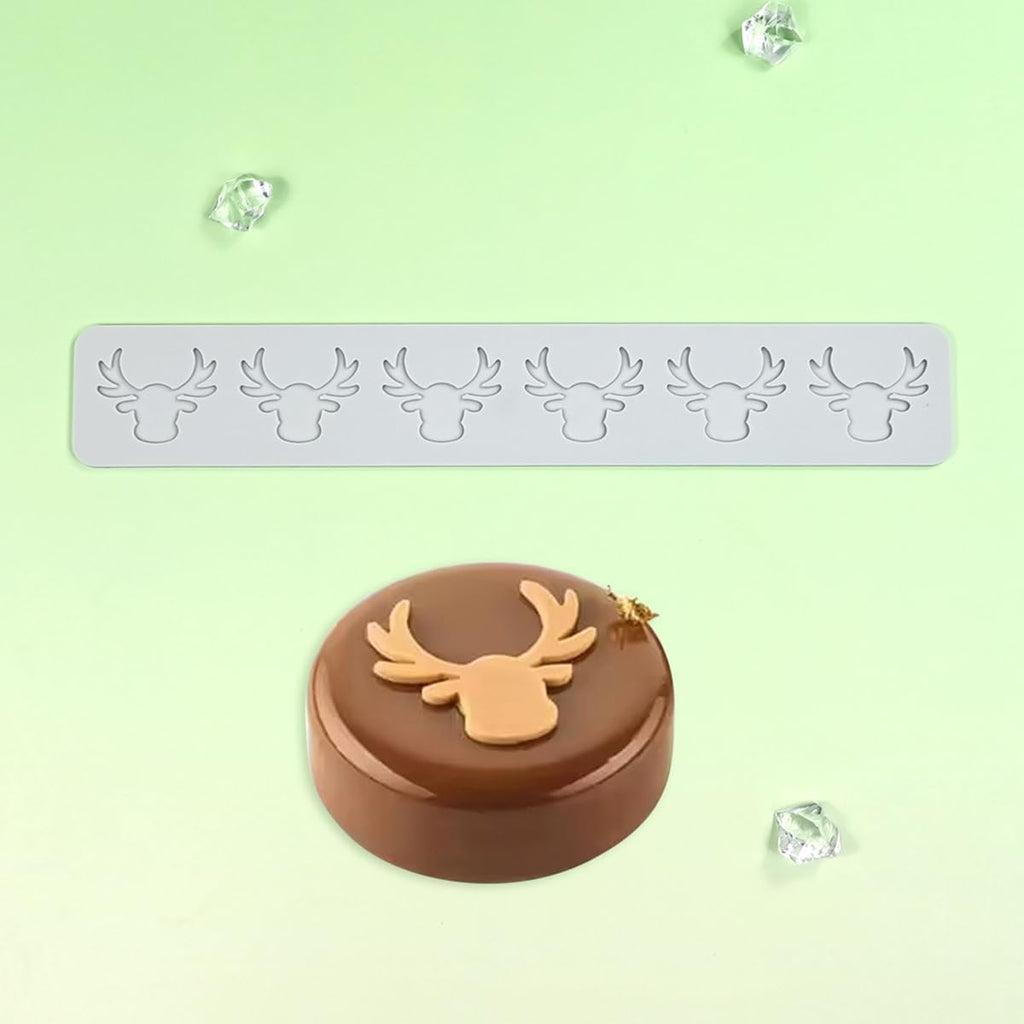 mostsom 3D Hollow Out Lace Mold Silicone Christmas Deer Head Shape Fondant Molds Chocolate Mould for Cake Pastry Decor Baking Gumpastes Moulds Decoration (N_ Deer Head)