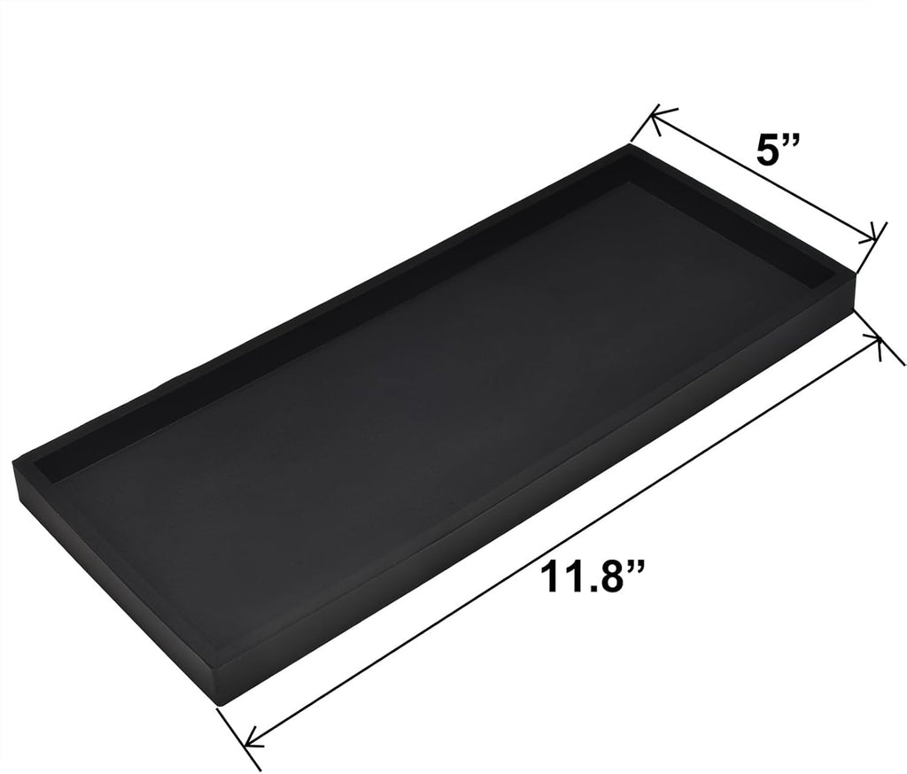 DNC Bathroom Counter Tray, 11.8" Silicone Vanity Tray, Kitchen Sink Soap Tray for Dish Holder Dispenser Countertop Toilet Tank Desk Organizer Black