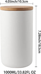YYW Ceramics Food Storage Jar Canister with Airtight Seal Bamboo Lid, Simple Style Kitchen Canister for Food Storage, Store Coffee, Sugar, Tea, Spices and More (White (33.81oz/1000ml))