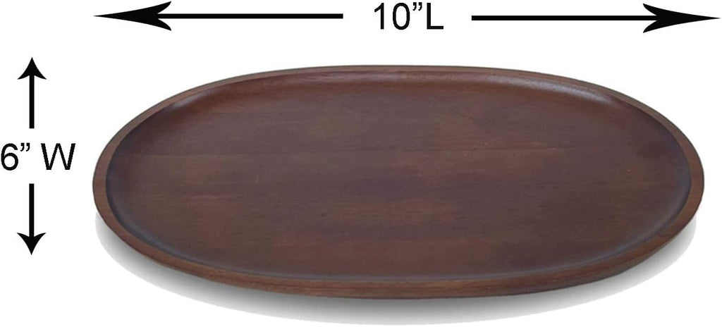 Woodard & Charles Oval Tray Natural Acacia Wood Serving Tray Cheese Wine (Small - Set of 4 - Walnut Stain)