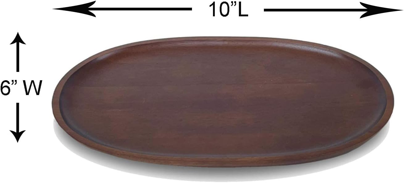 Woodard & Charles Oval Tray Natural Acacia Wood Serving Tray Cheese Wine (Small - Set of 4 - Walnut Stain)
