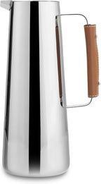 nambe Tahoe Water Pitcher | Stainless Steel Pitcher with Leather-wrapped Handle | Hot & Cold-Water Pitcher for Homemade Beverages, Juice, Iced Tea and Milk | 11 Inch