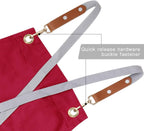 Mignongirl Crossback Apron with Pockets x2,Split Apron with Adjustable Straps,M-XXL