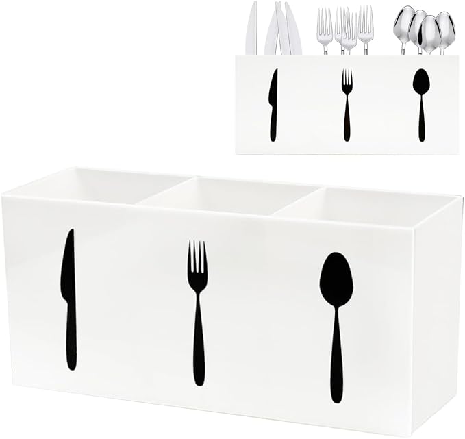 Silverware Organizer Countertop,Acrylic Small Silverware Caddy for Countertop,Knife Fork and Spoon Organizer for Kitchen Storage,Cabinet and Dining Room(White)
