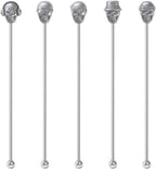 Skull Shape Swizzle Sticks, Reusable Stainless Steel Coffee Beverage Stirrers Cocktail, 5-Pack Drink Stir Sticks for Bar Party Home Office (Ancient Silver)