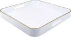 White Square Decorative Tray with Handles, 13"*13" Versatile Serving Tray for Coffee Table, Ottoman, Ideal for Serving, Displaying, Organizing