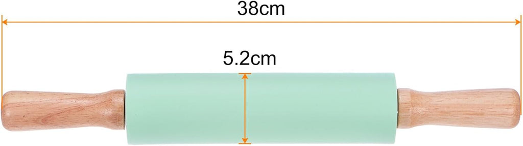 HARFINGTON Silicone Rolling Pins for Baking 14.96 Inch Non-Stick Silicone Surface Wooden Handle Rolling Pin Small Roller Playdough Rolling Pins for Fondant Kitchen Dough Pizza, Green