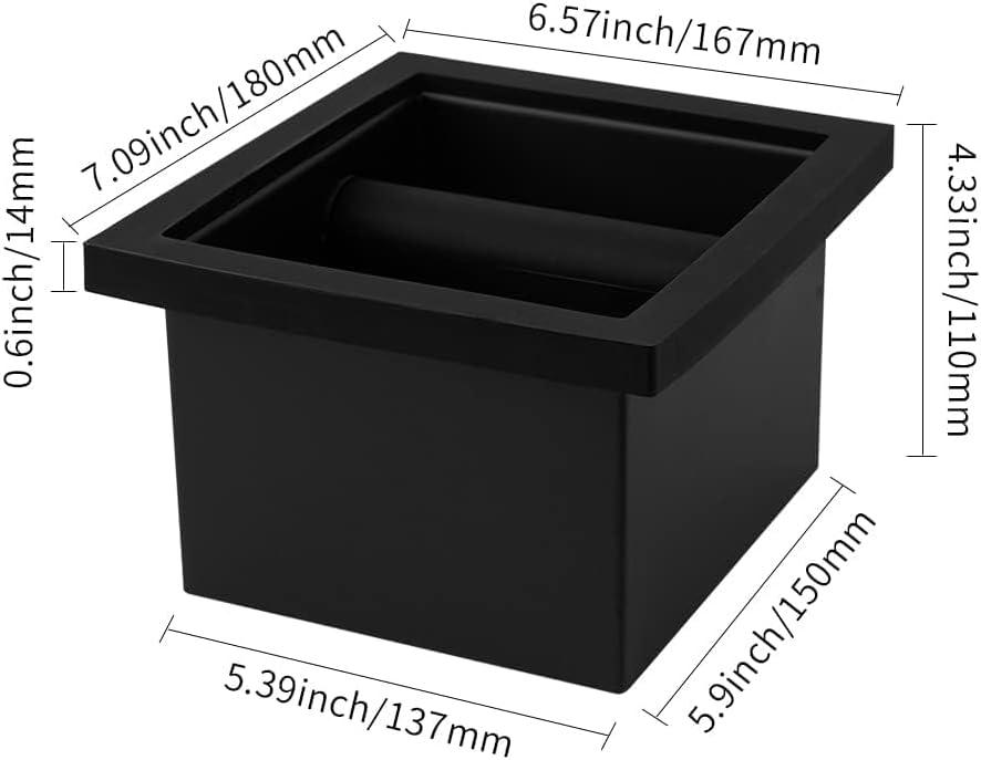 watchget Espresso Knock Box - Built-in Stainless Steel and Silicone Coffee Knock Box Chute, Detachable Rubber Rod, Square Bottomless Waste Bin for Coffee Grounds