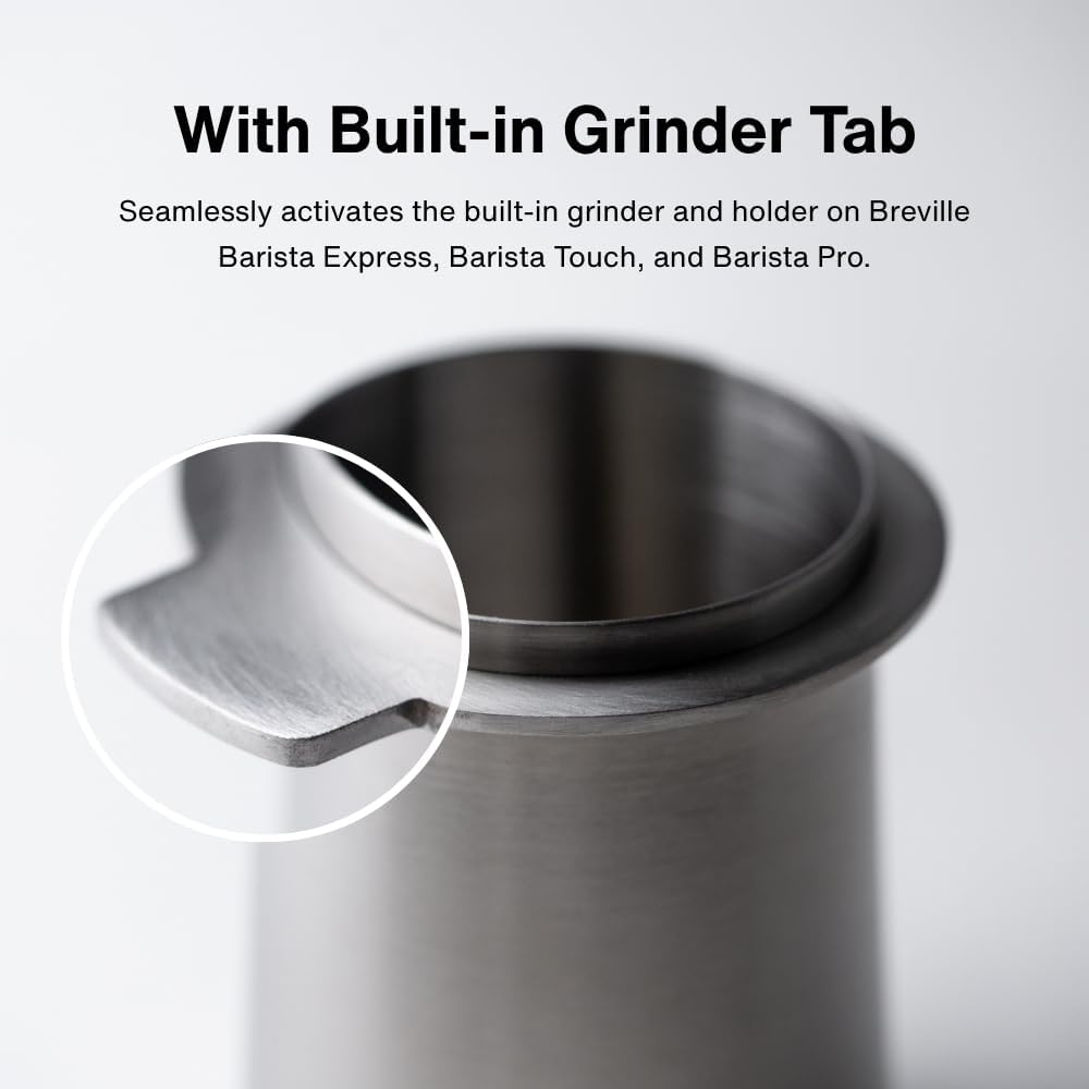Crema Coffee Products 54mm Dosing Cup | Compatible with Breville Portafilters etc | Durable 100% Stainless Steel | Built-In Grinder Tab for Easy Transfer | Sleek, Mess-Free Design | White Finish