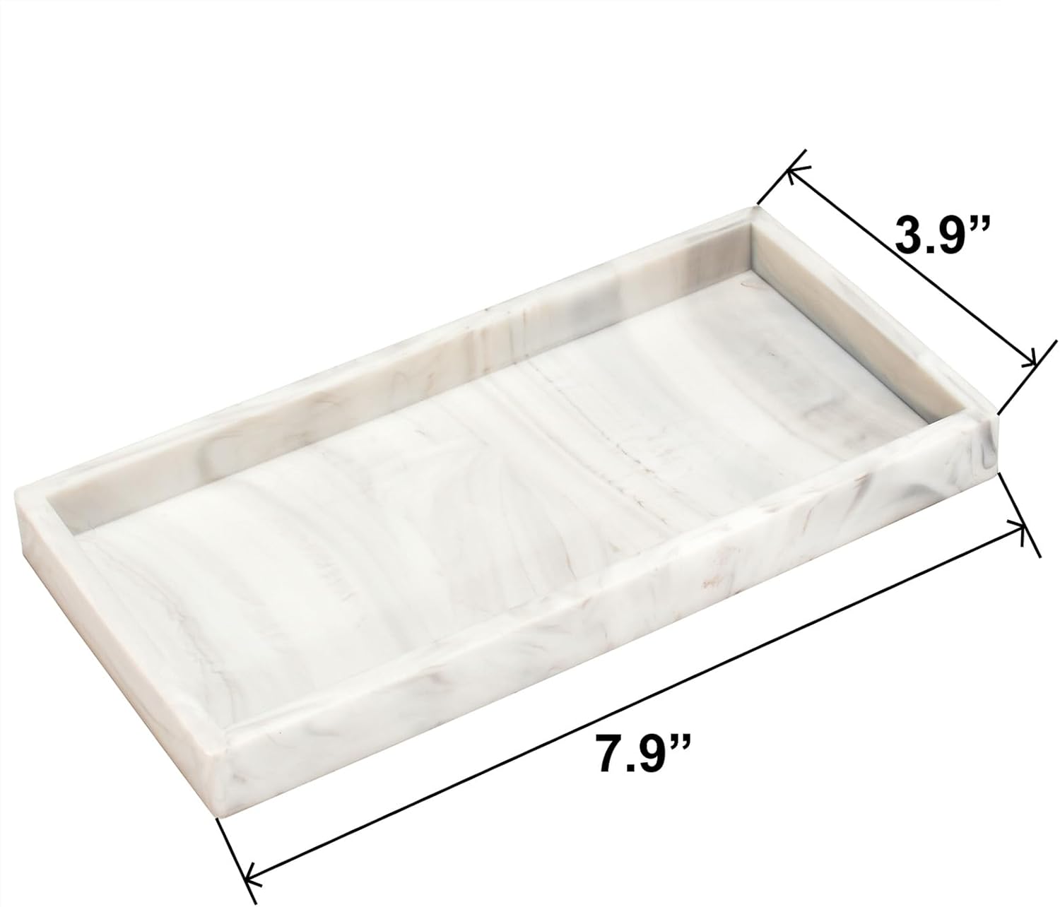 DNC 2PC 7.9" Small Silicone Bathroom Tray for Counter, Vanity Tray for Countertop, Kitchen Sink Soap Tray for Dish Holder Dispenser Toilet Tank Desk Organizer Marble White