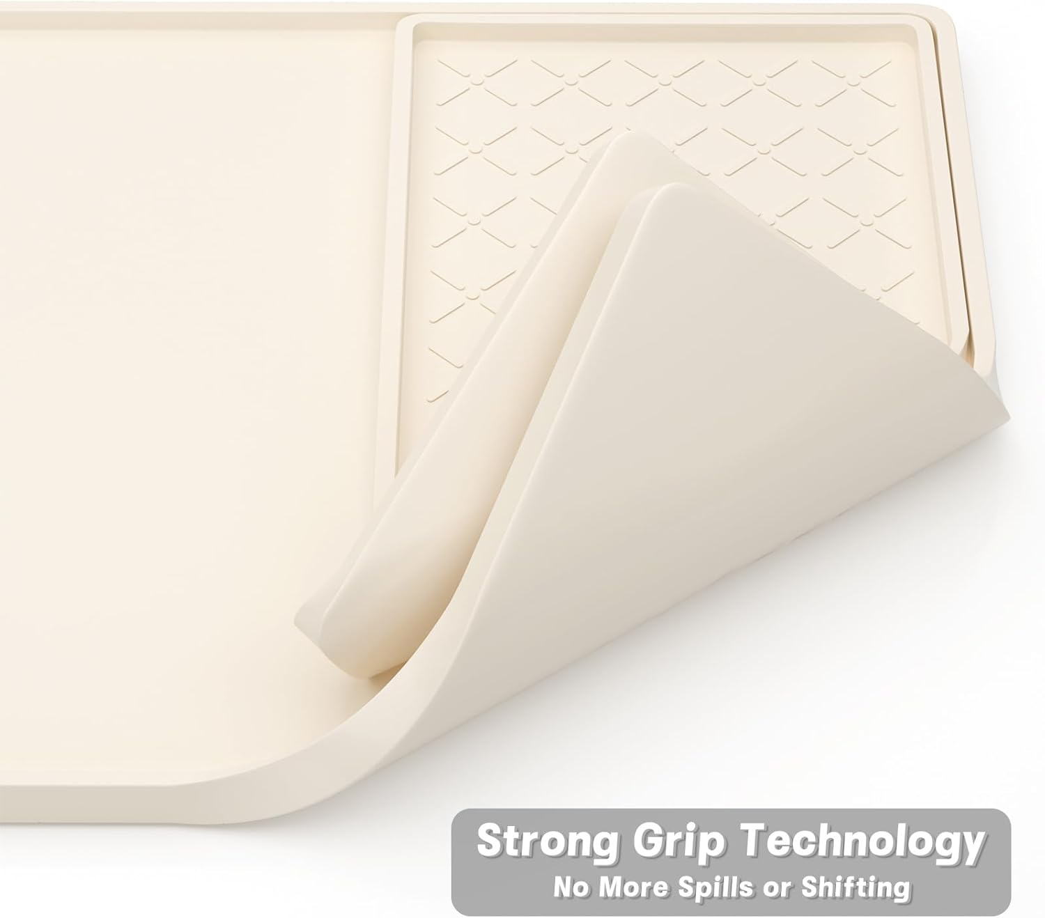 Rnivvi Silicone Coffee Mat, 16" x 24" Waterproof Raised Edge Coffee Bar Mats for Espresso Machine Station Accessories, Heat Resistant Detachable Dish Drying Pad for Kitchen Counter, Dish Rack, Beige