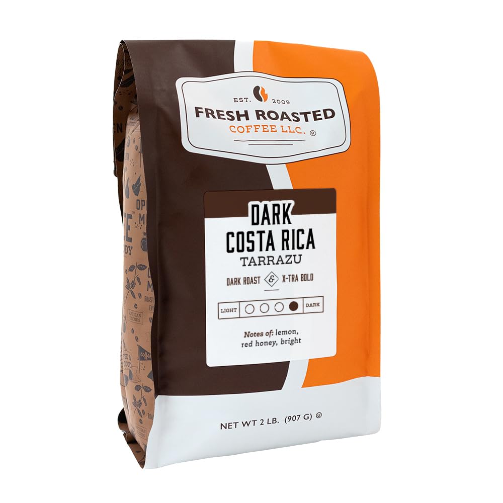 Fresh Roasted Coffee, Dark Costa Rican Tarrazu, 2 lb (32 oz), Dark Roast, Kosher, Whole Bean