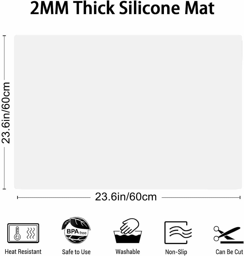 2MM Thick Silicone Countertop Mat, 23.6"x 23.6" Silicone Mats for Kitchen Counter, Nonslip Heat Resistant Mat, Large Kitchen Counter Mats, Waterproof Countertop Protector, Semitransparent