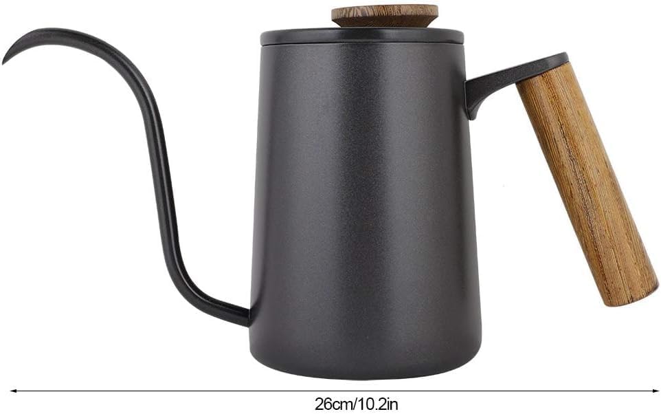 Pour Over Coffee Kettle 600ml - Stainless Steel Handle, Long Narrow Gooseneck Spout Drip Coffee Pot (Black)