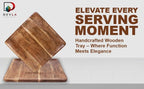 DEVLA Square Acacia Wood Plates, 11 Inch, Set of 2, Wooden Serving Trays for Meals and Snacks