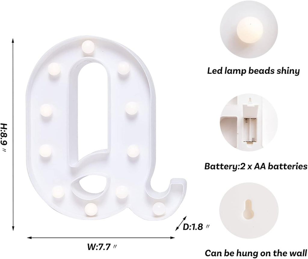 Foaky LED Letter Lights Sign Marquee Light Up Letters Sign for Night Light Wedding/Birthday Party Battery Powered Christmas Lamp Home Bar Decoration(Q)