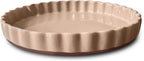 Mora Ceramic Tart Pan, 9.5 Inch Large Porcelain Baking Dish for Tarts, Quiche, Pie, Flan etc. Fluted Ruffled Edge, Oven, Microwave, Freezer, and Dishwasher safe - Great Gift For Bakers - Chai