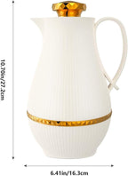 Insulated Thermal Coffee Carafe, 33 oz, Luxury Arabic-Style Insulated Carafe Flask,Coffee Tea Pot,with Spout and Glass Liner for Hot Cold Water,Housewarming Ornaments (White)