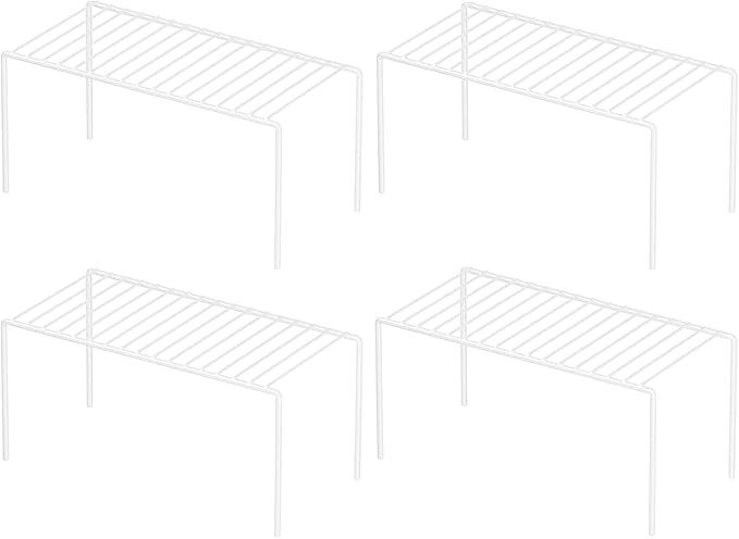 Redrubbit 4 Pack(10.6 x 5.1 Inch) Cabinet Storage Shelf Rack, Rustproof Kitchen Counter and Cabinet Shelf, Small Storage Rack Organizer for Kitchen, Fridge, Cabinet, Bathroom, White