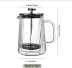 French Press Coffee Maker – 650ml (22oz) | Double-Wall Borosilicate Glass - Makes 4–5 Cups (1Cup = 4oz or 118ml) | Ribbed Manual Brewer with Stainless Steel Mesh Filter for Coffee & Tea