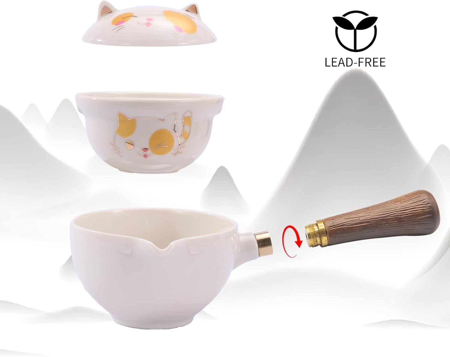 LURRIER Porcelain Chinese Gongfu Tea Set,Portable Teapot Set with 360 Rotation Tea maker and Infuser,Portable All in One Gift Bag for Travel,Home,Gifting,Outdoor and Office (Kitty Cat)