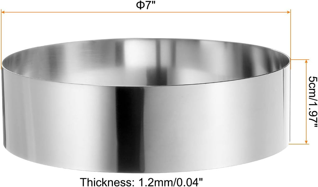 HARFINGTON Round Cake Ring 7 x 2 Inch Seamless Stainless Steel Pastry Mousse Dessert Ring Mirror Coating for Baking Cooking Making Tool