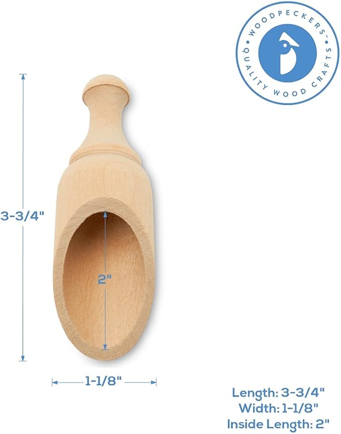 Small Wooden 1 Tablespoon Scoops for Food Canisters & Jars, Table Spoons Measuring Spoon, Wood Manuka Honey Bath Salts, & Coffee Scoop, Mini Candy Scoops for Candy Buffet, Pack of 25 by Woodpeckers